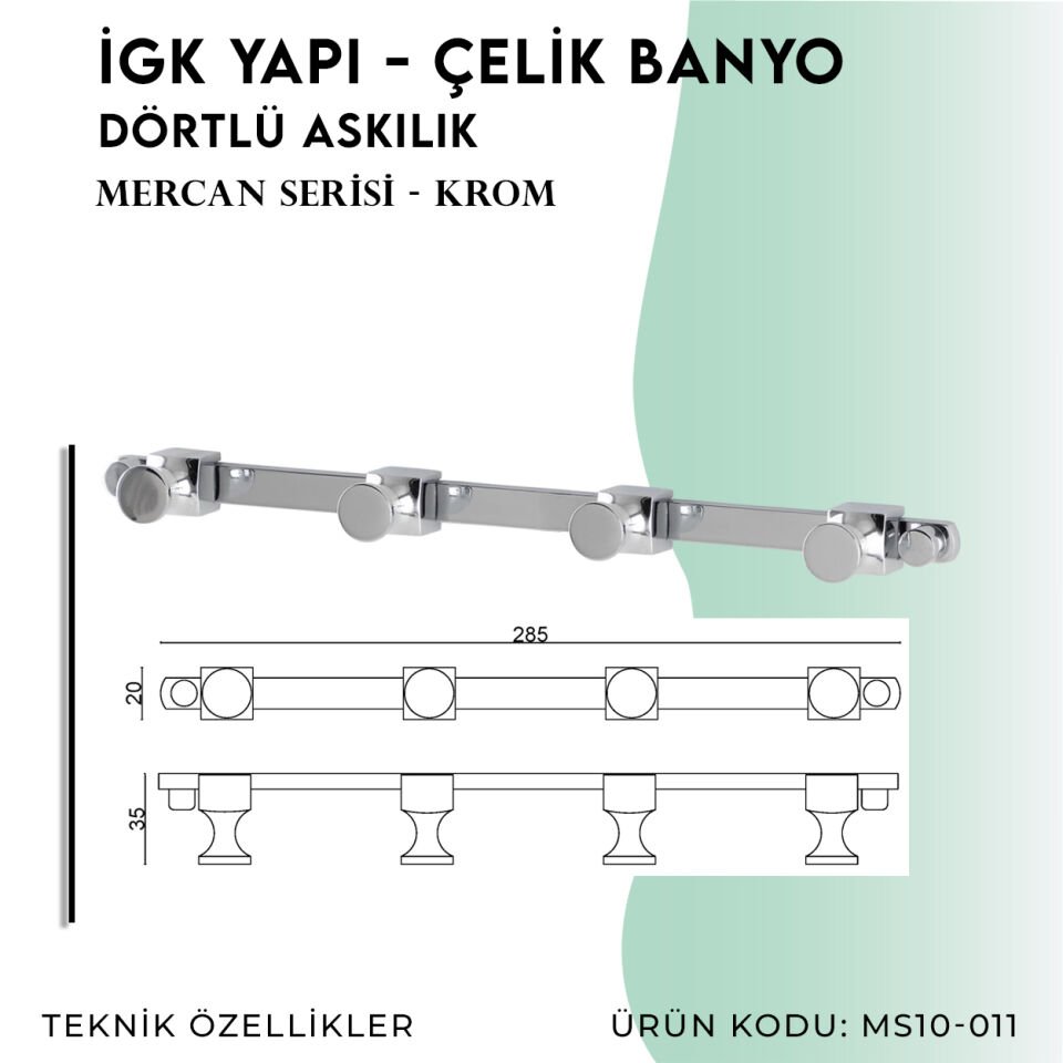 İGK YAPI - Çelik Banyo Mercan Dörtlü Askılık (MS10-011)
