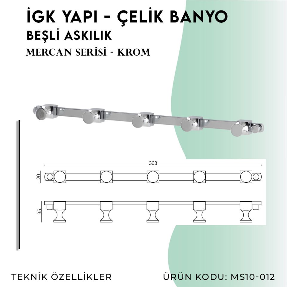 İGK YAPI - Çelik Banyo Mercan Beşli Askılık (MS10-012)