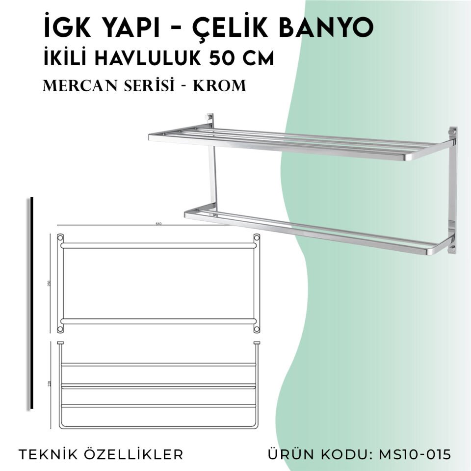 İGK YAPI - Çelik Banyo Mercan İkili Havluluk 50cm (MS10-015)