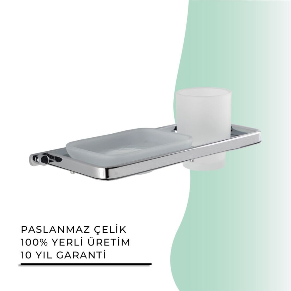 İGK YAPI - Çelik Banyo Mercan Montajlı Sabunluk-Diş Fırçalık (MS10-022)