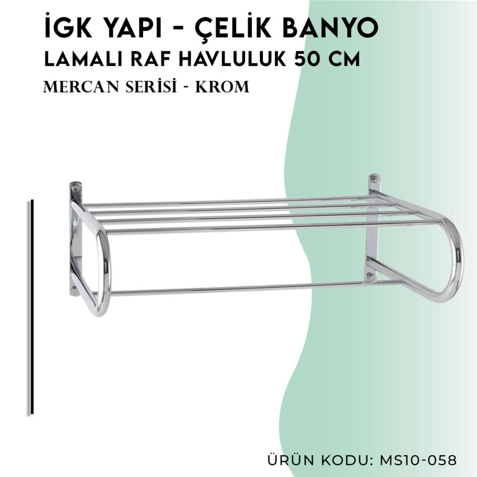 İGK YAPI - Çelik Banyo Mercan Lamalı Raf Havluluk 50cm (MS10-058)