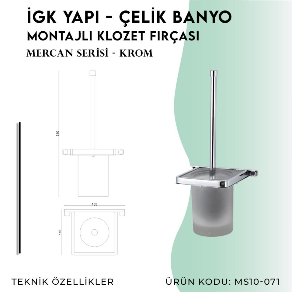 İGK YAPI - Çelik Banyo Mercan Montajlı Klozet Fırçası (MS10-071)