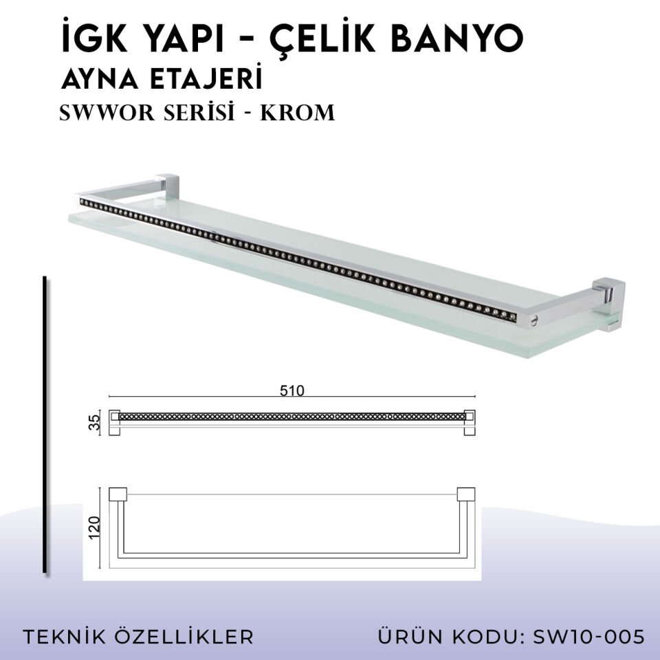 İGK YAPI - Çelik Banyo Swwor Ayna Etajeri (SW10-005)