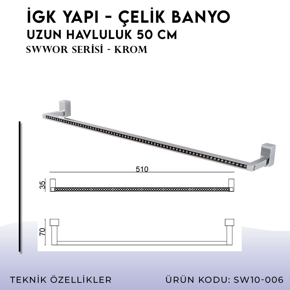 İGK YAPI - Çelik Banyo Swwor Uzun Havluluk 50cm (SW10-006)