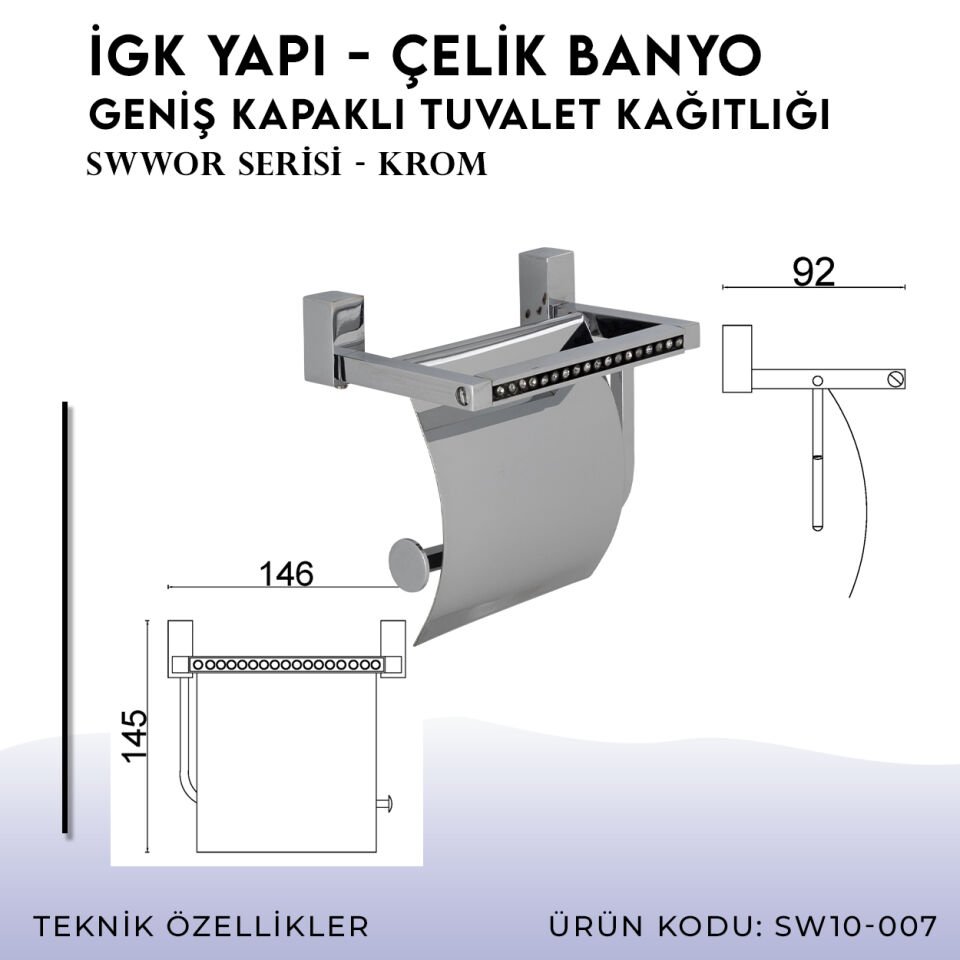 İGK YAPI - Çelik Banyo Swwor Geniş Kapaklı Tuvalet Kağıtlığı (SW10-007)