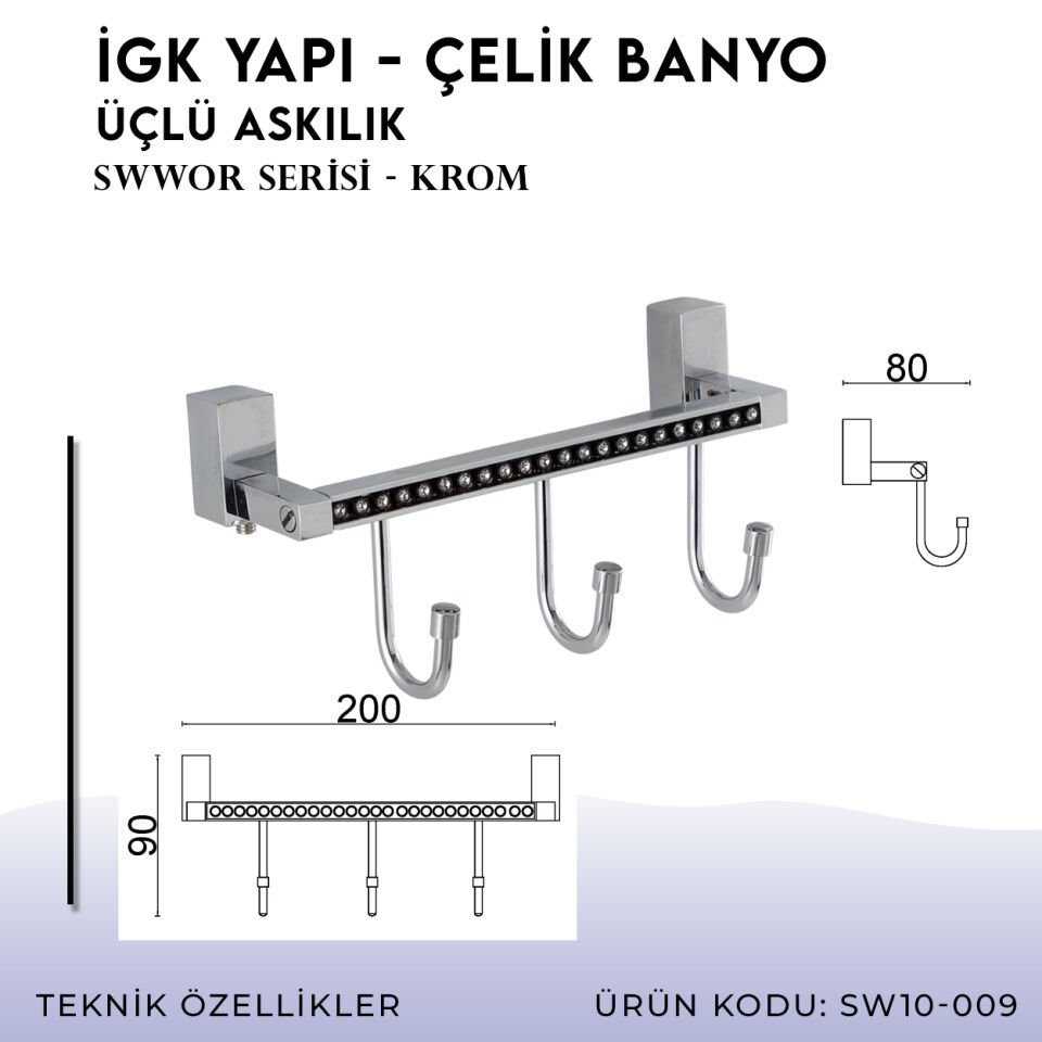 İGK YAPI - Çelik Banyo Swwor Üçlü Askılık (SW10-009)