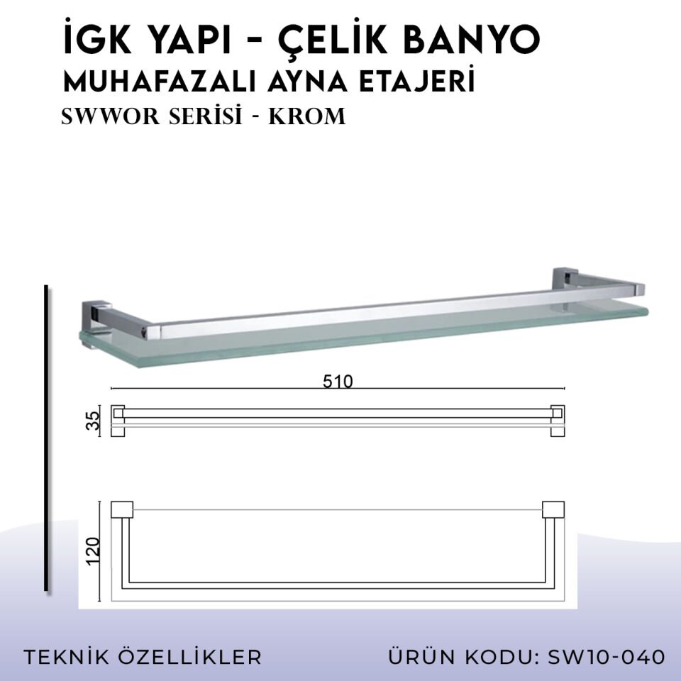 İGK YAPI - Çelik Banyo Swwor Muhafazalı Ayna Etajeri (SW10-040)