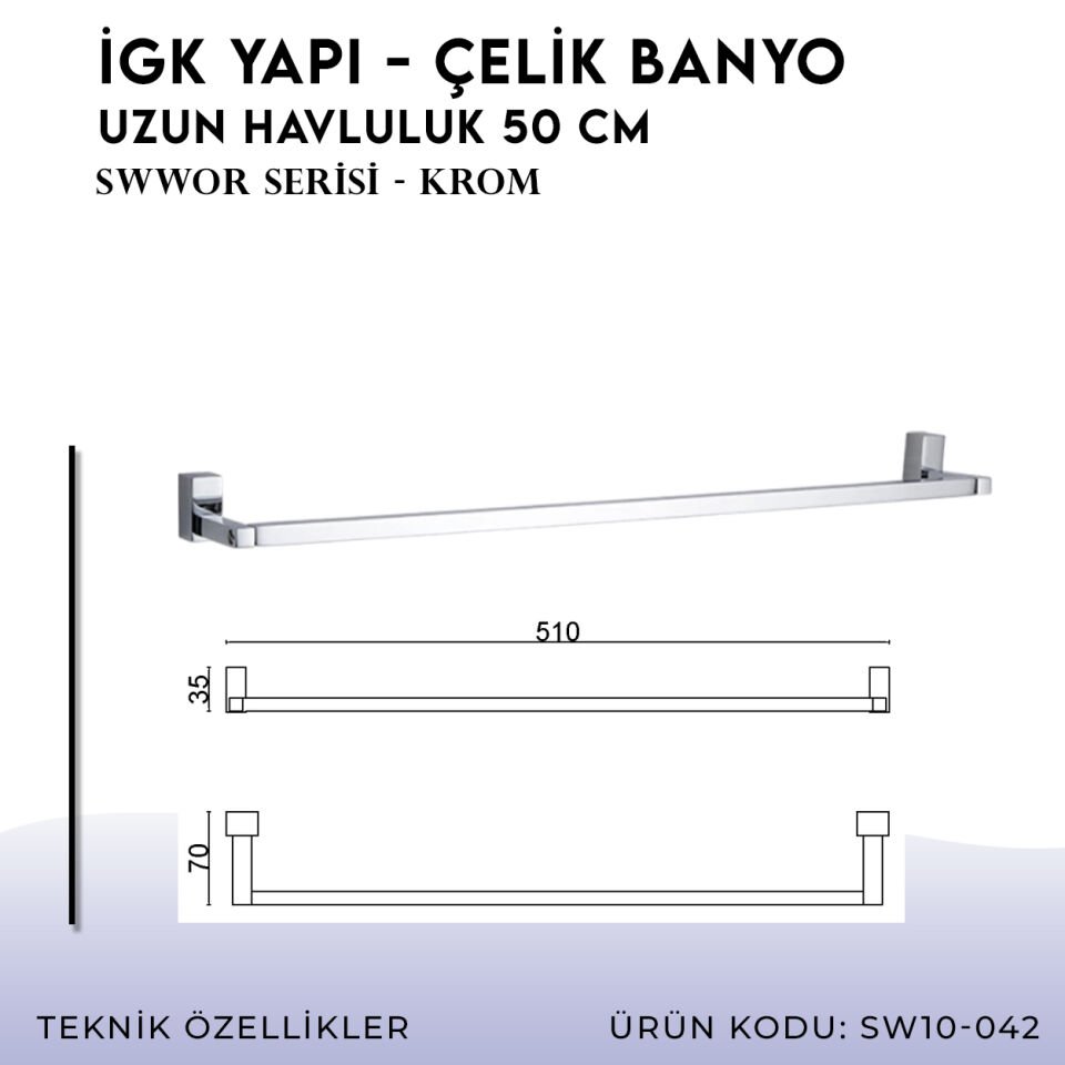 İGK YAPI - Çelik Banyo Swwor Uzun Havluluk 50cm (SW10-042)