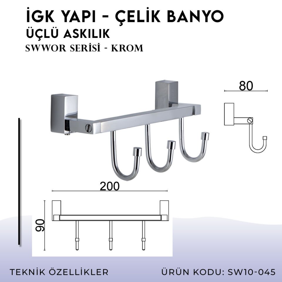 İGK YAPI - Çelik Banyo Swwor Üçlü Askılık (SW10-045)