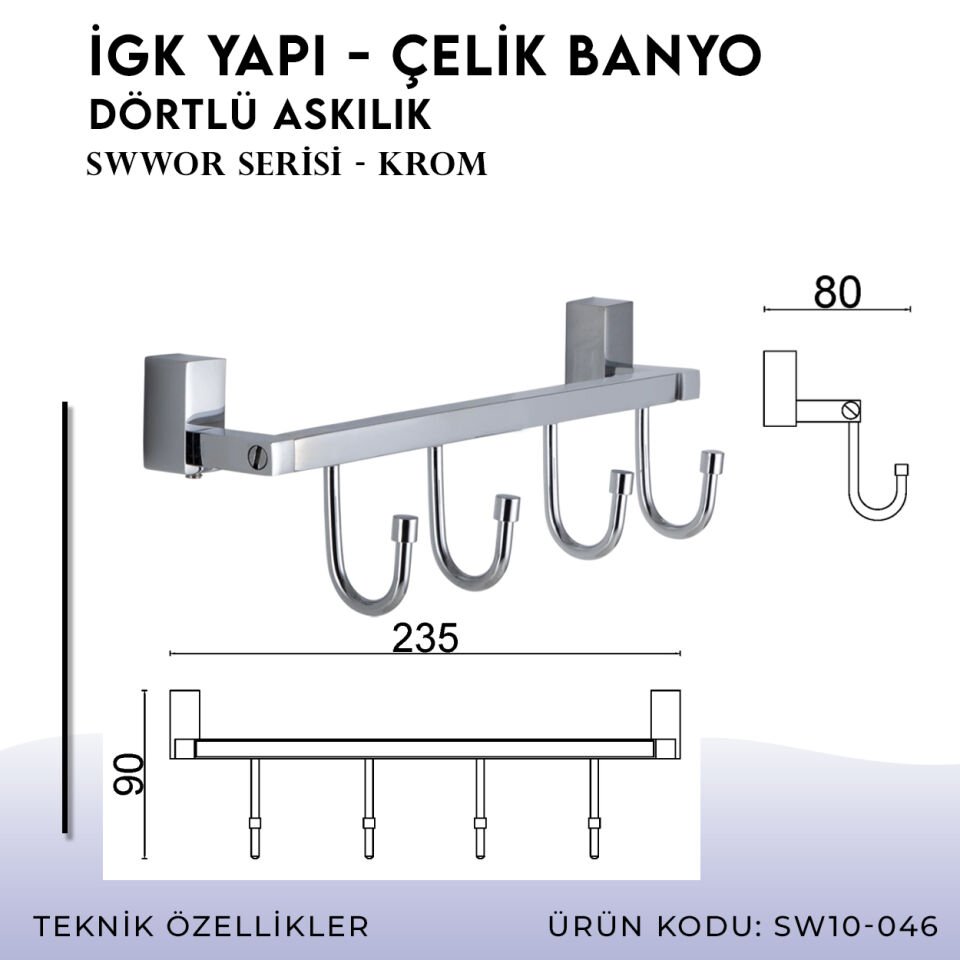 İGK YAPI - Çelik Banyo Swwor Dörtlü Askılık (SW10-046)