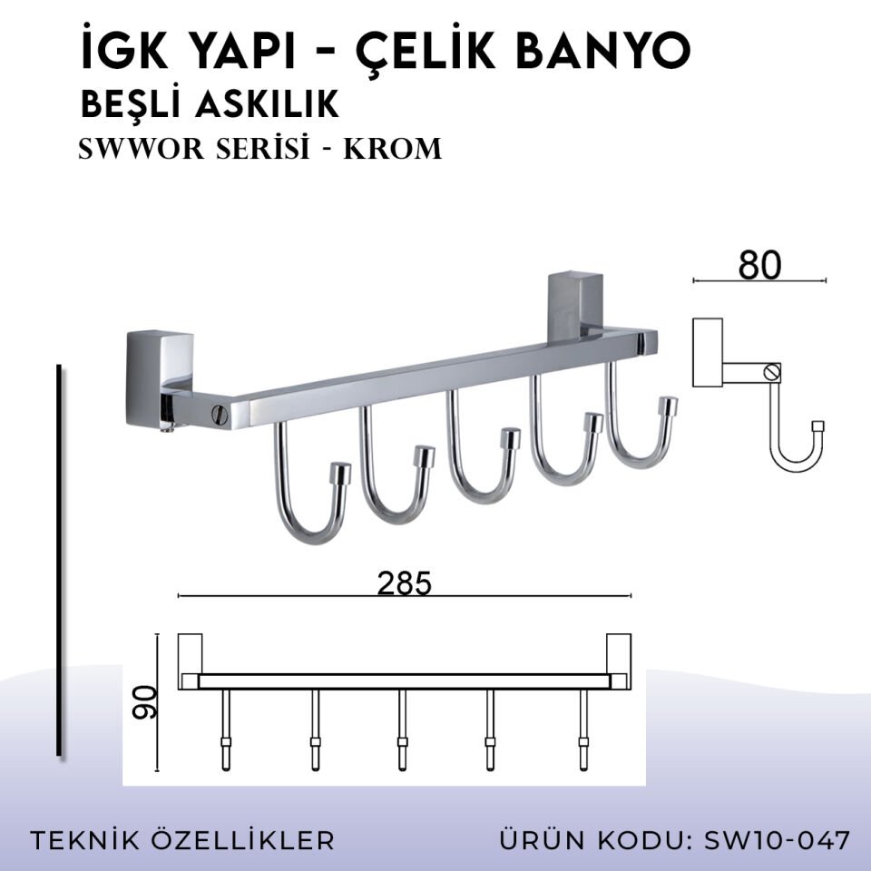 İGK YAPI - Çelik Banyo Swwor Beşli Askılık (SW10-047)
