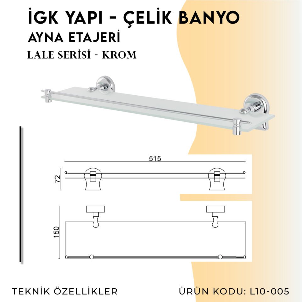 İGK YAPI - Çelik Banyo Lale Ayna Etajeri (L10-005)