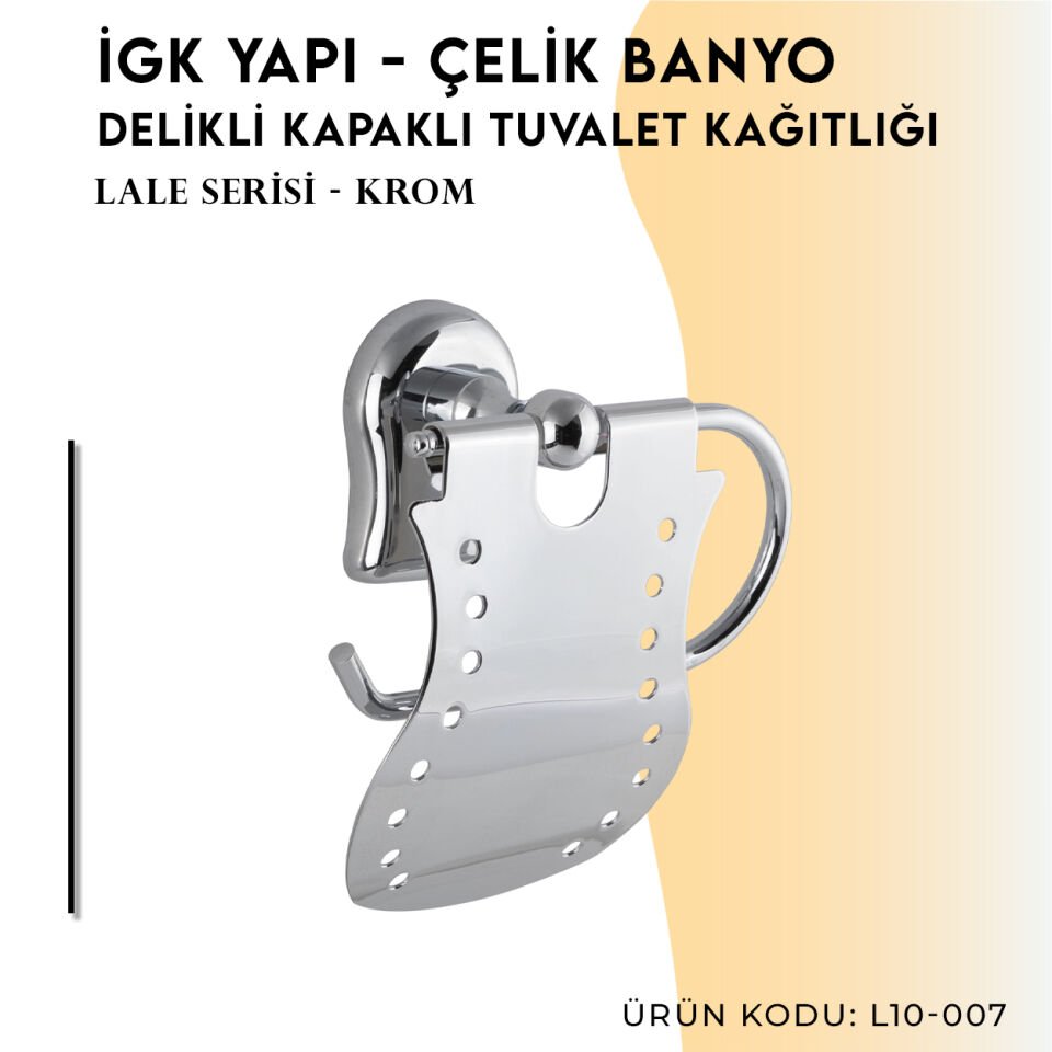 İGK YAPI - Çelik Banyo Lale Delikli Kapaklı Tuvalet Kâğıtlığı (L10-007)