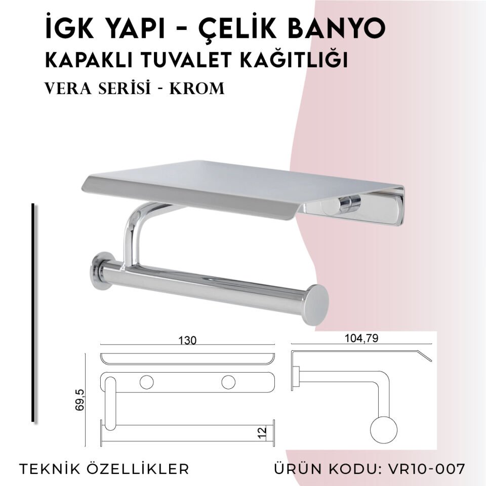 İGK YAPI - Çelik Banyo Vera Kapaklı Tuvalet Kâğıtlığı (VR10-007)