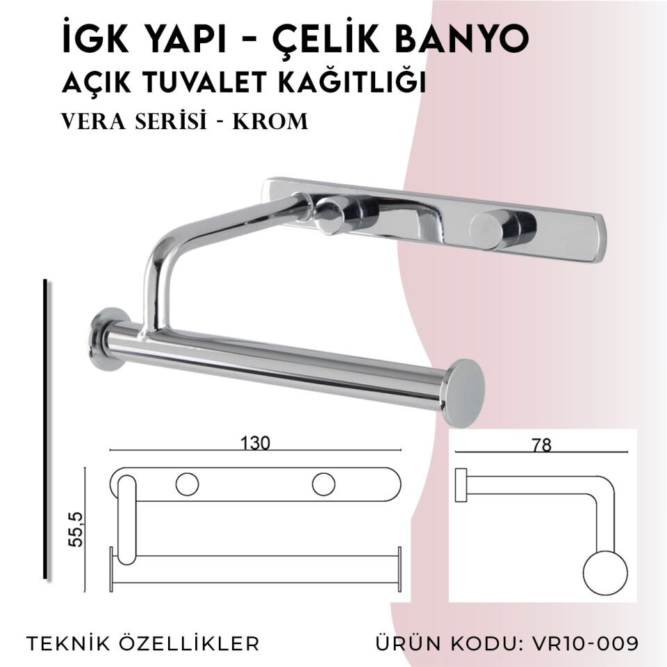 İGK YAPI - Çelik Banyo Vera Açık Tuvalet Kâğıtlığı (VR10-009)
