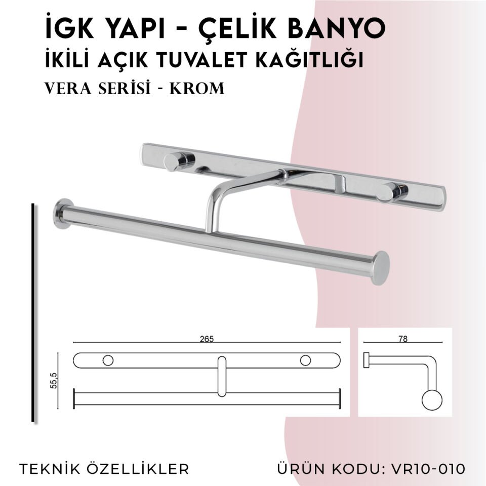 İGK YAPI - Çelik Banyo Vera İkili Açık Tuvalet Kâğıtlığı (VR10-010)