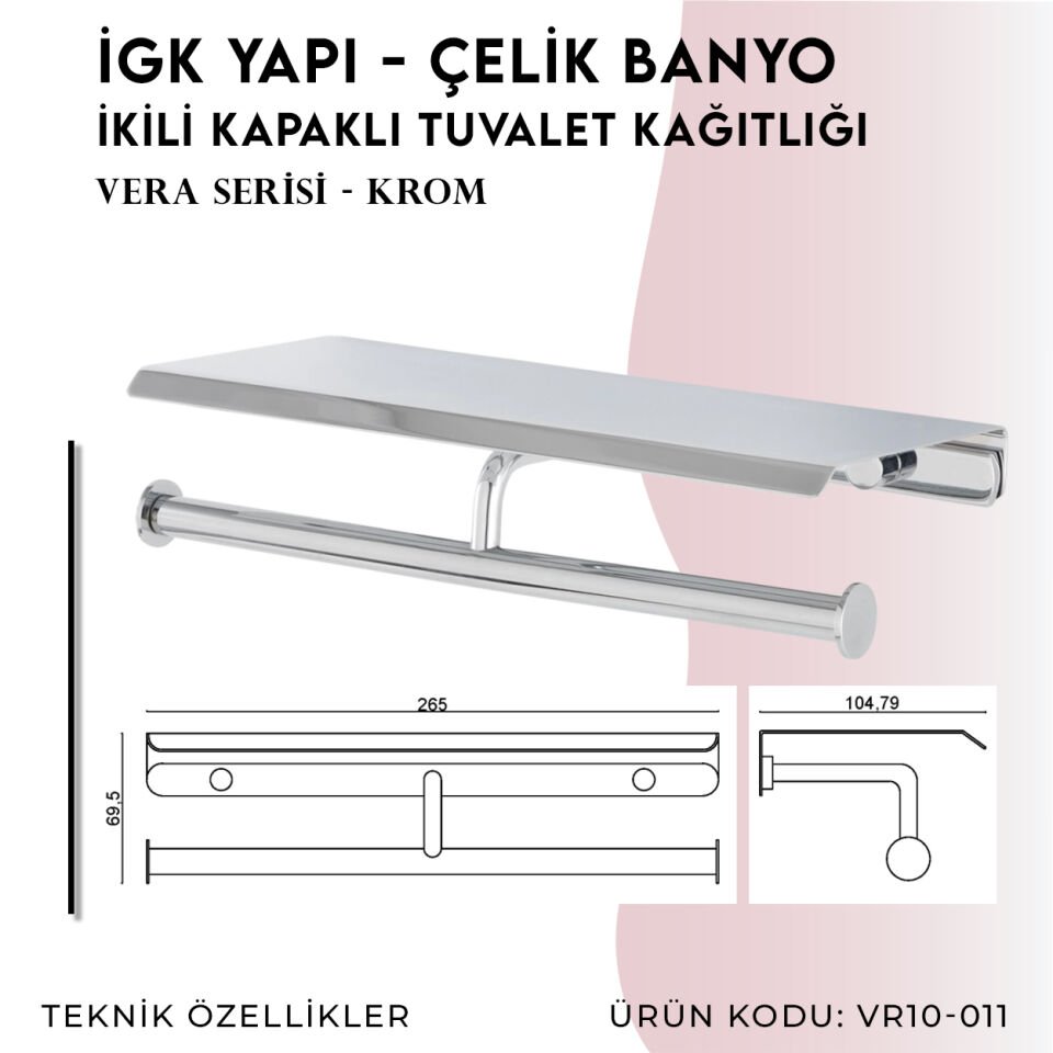 İGK YAPI - Çelik Banyo Vera İkili Kapaklı Tuvalet Kâğıtlığı (VR10-011)