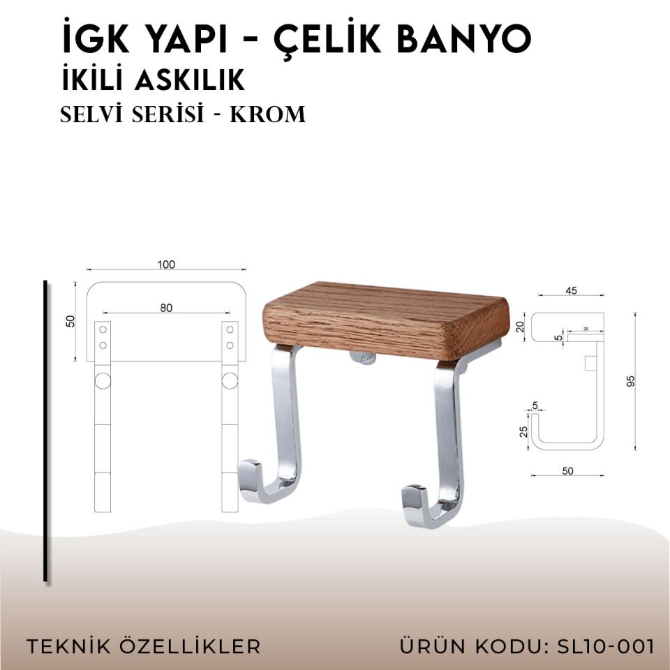 İGK YAPI - Çelik Banyo Selvi İkili Askılık (SL10-001)
