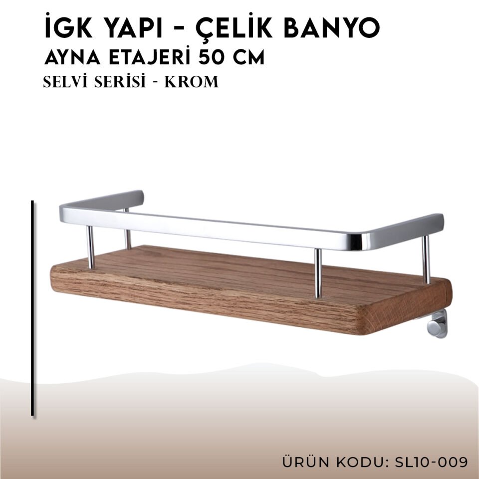 İGK YAPI - Çelik Banyo Selvi Ayna Etajeri 50 cm (SL10-009)