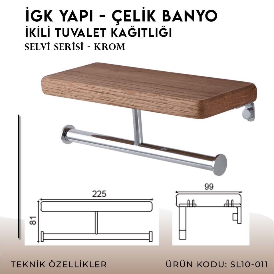 İGK YAPI - Çelik Banyo Selvi İkili Tuvalet Kağıtlığı (SL10-011)