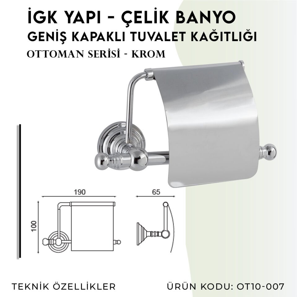 İGK YAPI - Çelik Banyo Ottoman Geniş Kapaklı Tuvalet Kâğıtlığı (OT10-007)