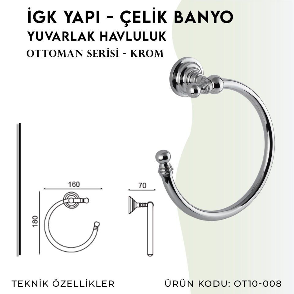 İGK YAPI - Çelik Banyo Ottoman Yuvarlak Havluluk (OT10-008)