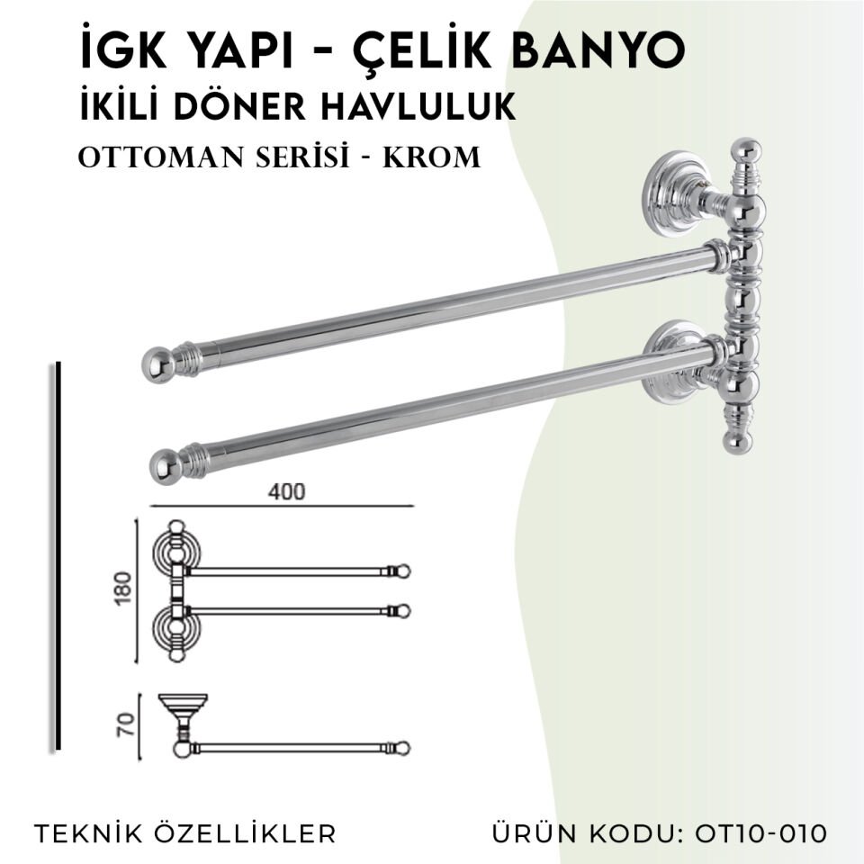 İGK YAPI - Çelik Banyo Ottoman İkili Döner Havluluk (OT10-010)