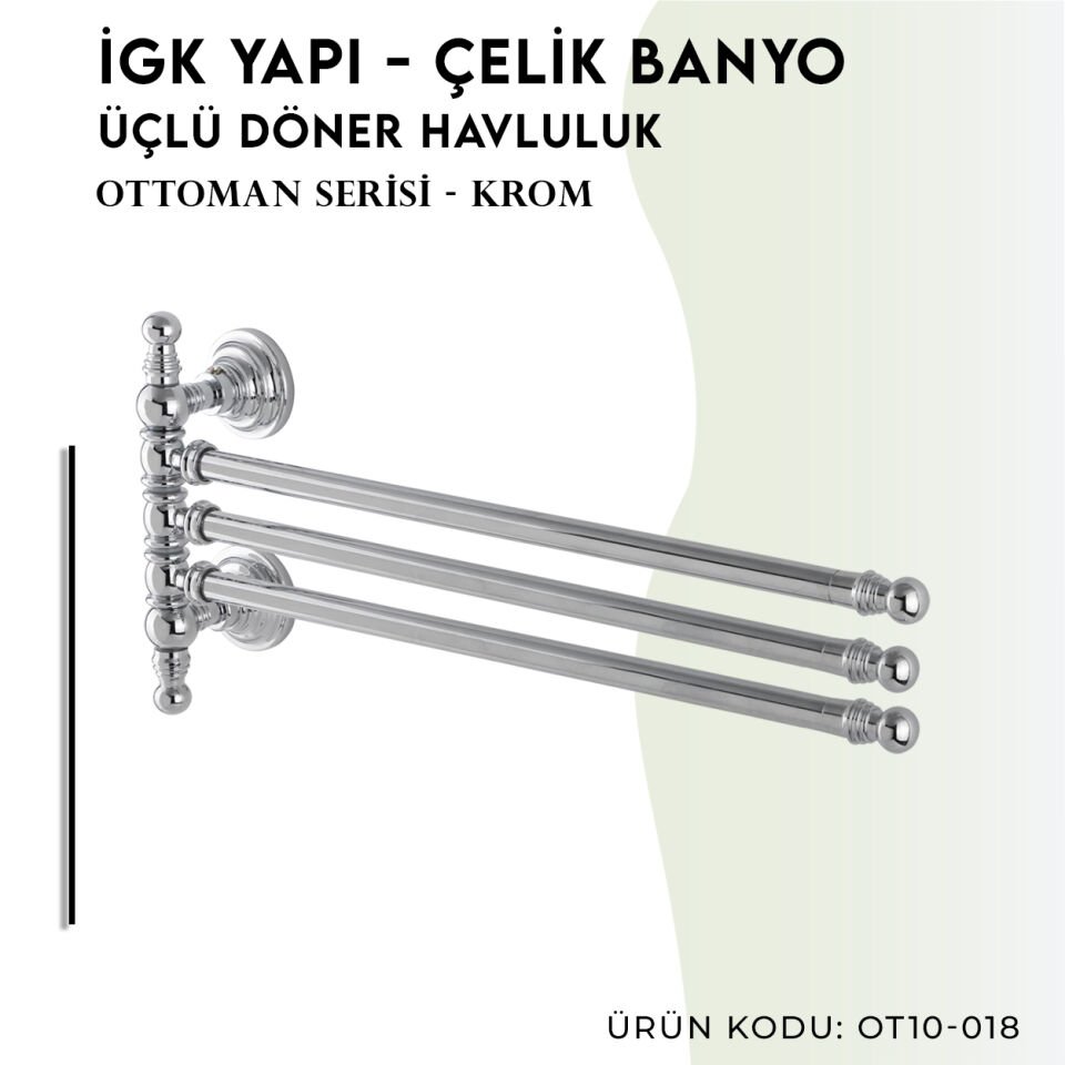 İGK YAPI - Çelik Banyo Ottoman Üçlü Döner Havluluk (OT10-018)