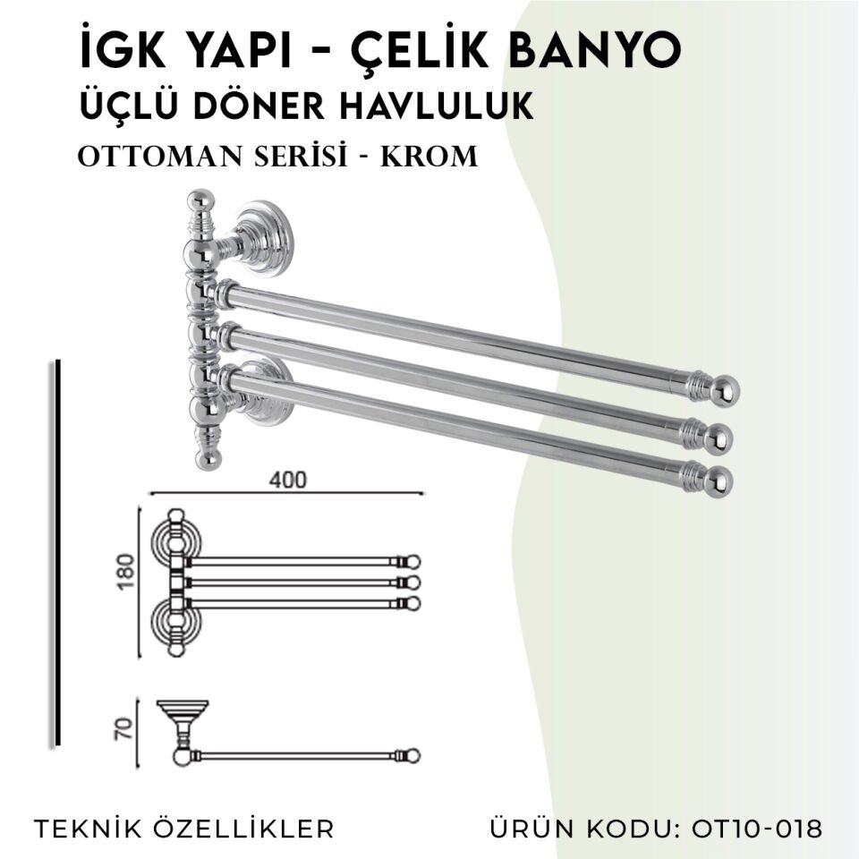 İGK YAPI - Çelik Banyo Ottoman Üçlü Döner Havluluk (OT10-018)