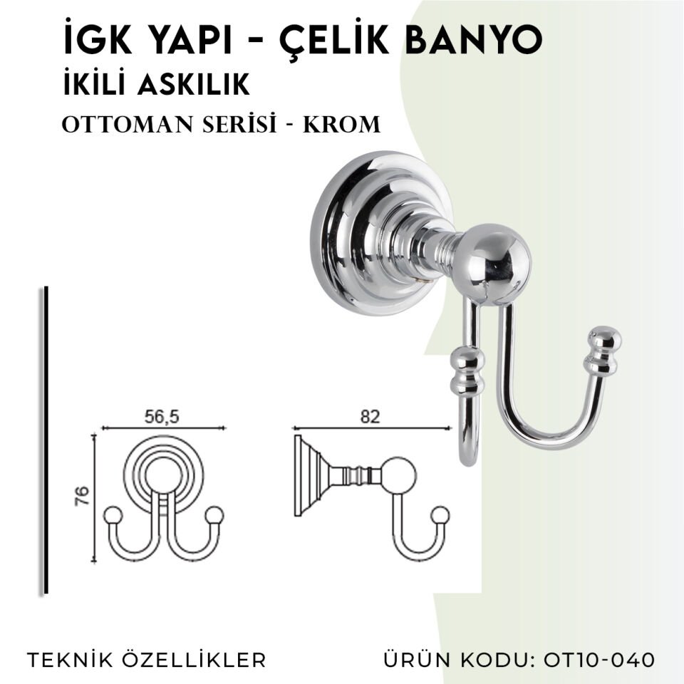 İGK YAPI - Çelik Banyo Ottoman İkili Askılık (OT10-040)