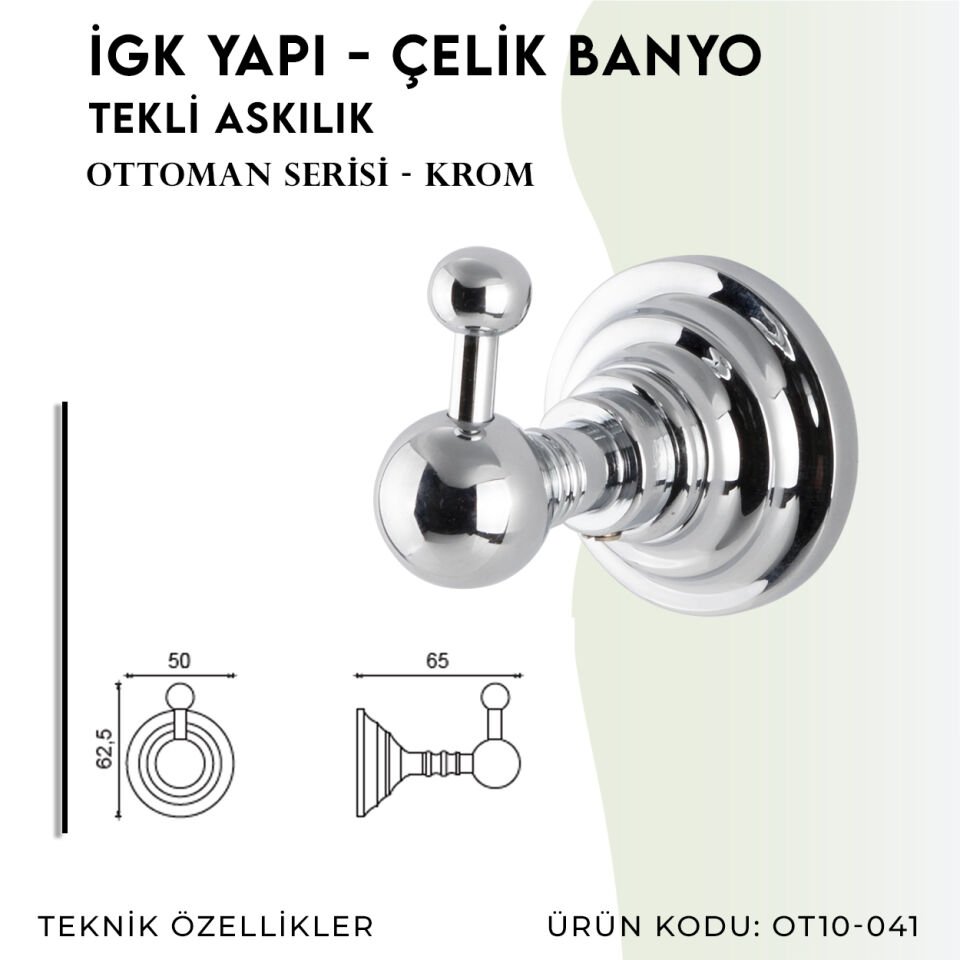 İGK YAPI - Çelik Banyo Ottoman Tekli Askılık (OT10-041)
