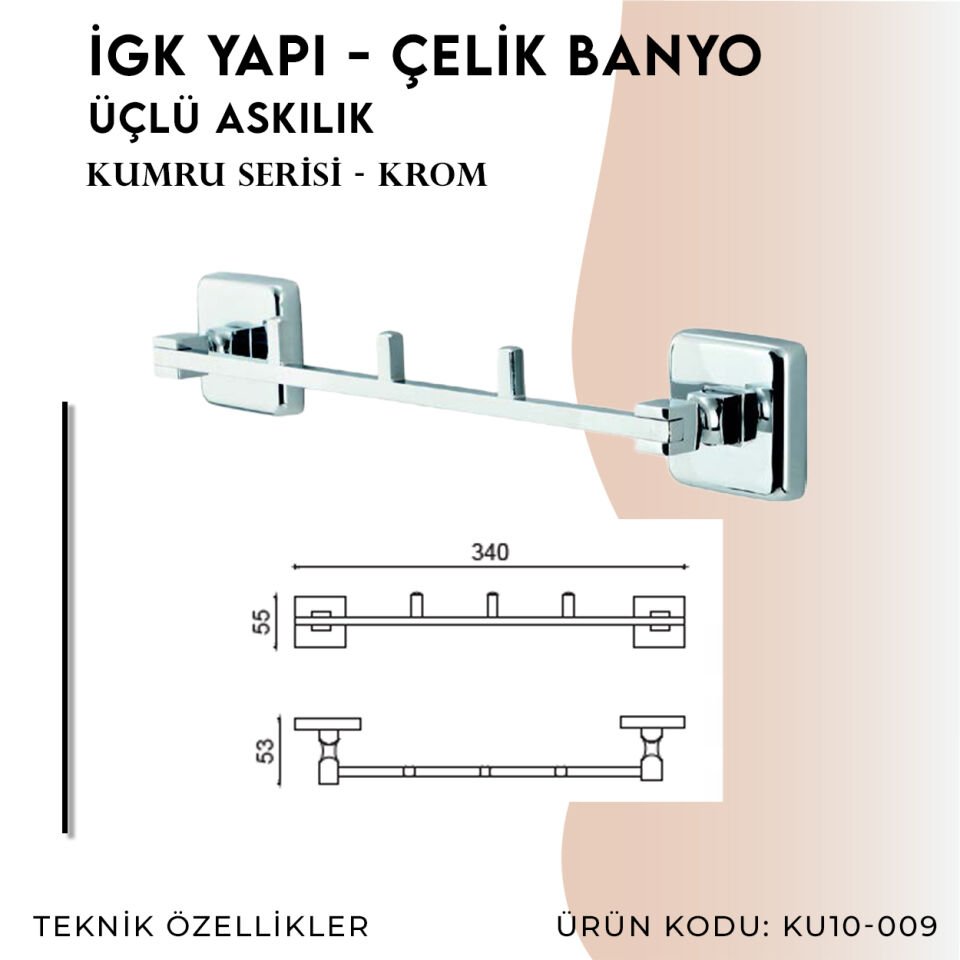 İGK YAPI - Çelik Banyo Kumru Üçlü Askılık (KU10-009)