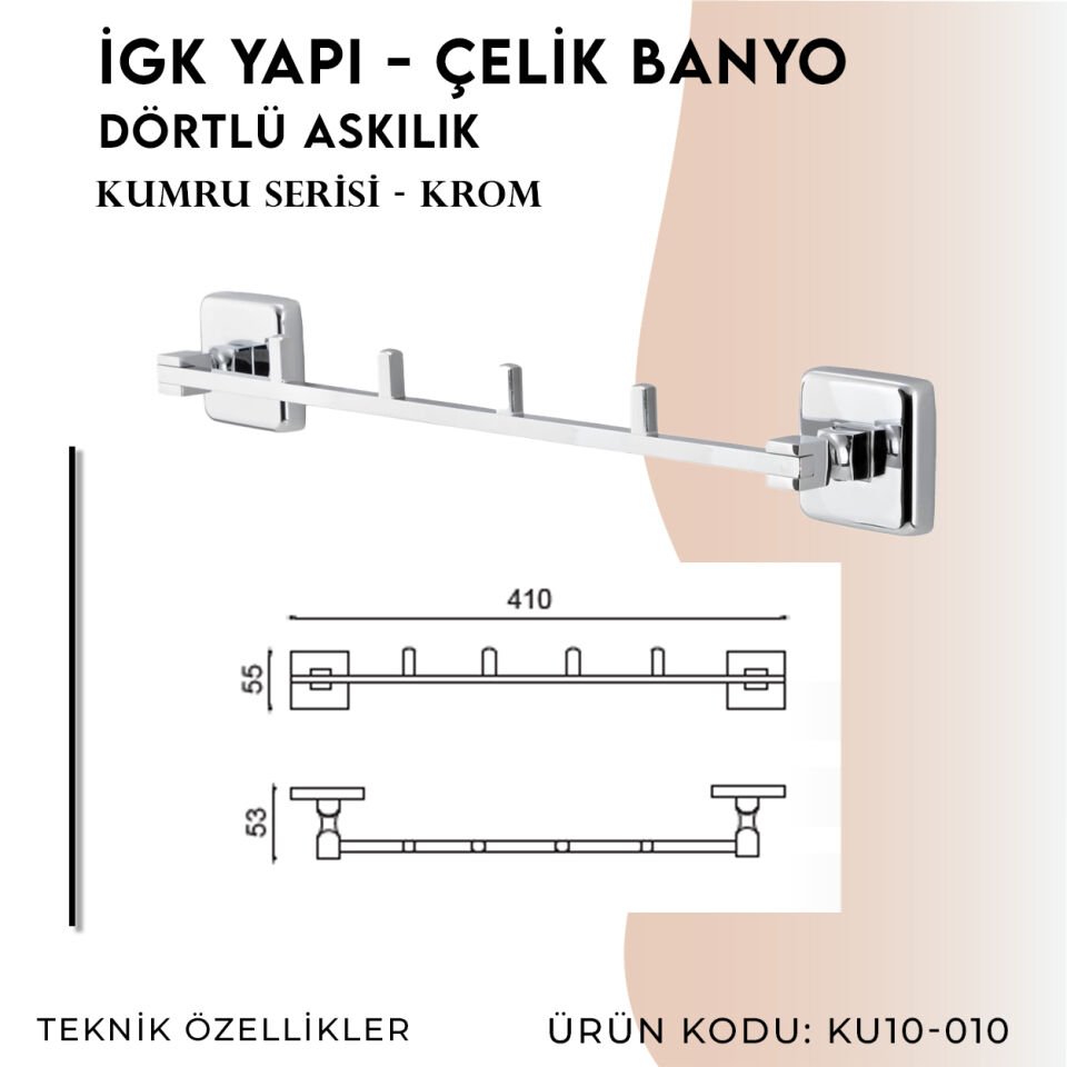 İGK YAPI - Çelik Banyo Kumru Dörtlü Askılık (KU10-010)