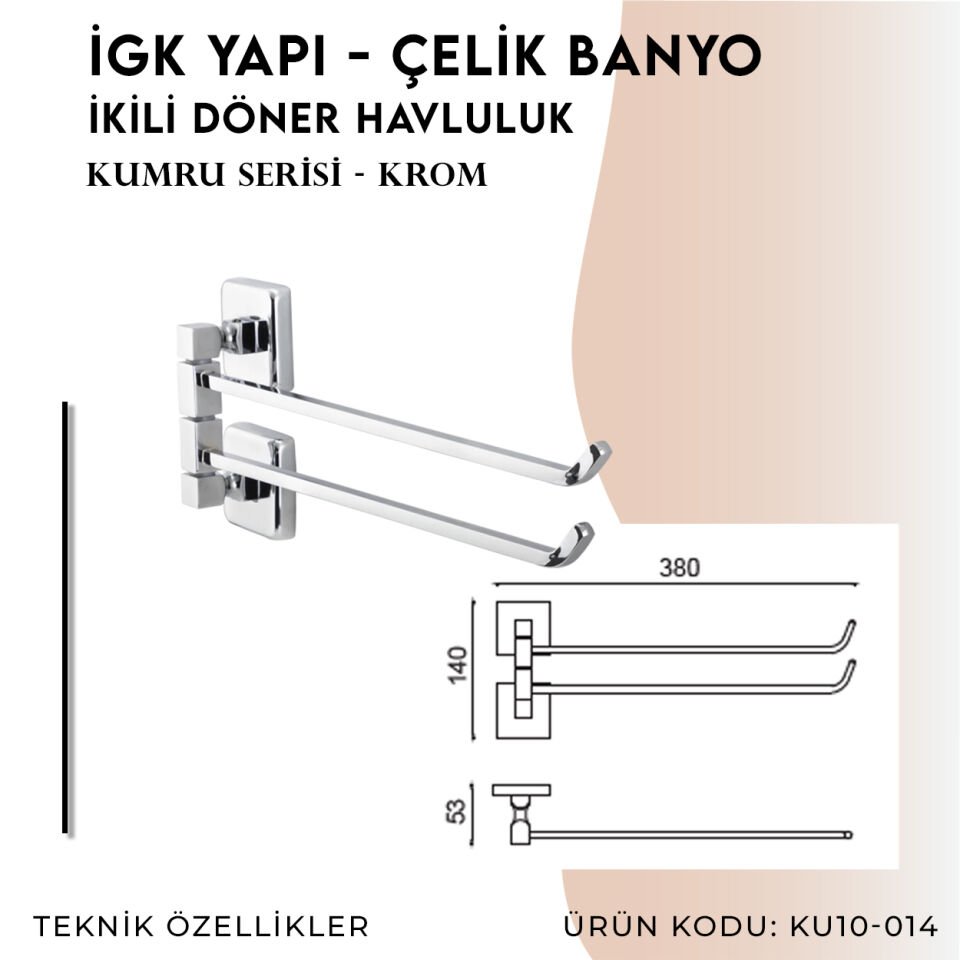 İGK YAPI - Çelik Banyo Kumru İkili Döner Havluluk (KU10-014)