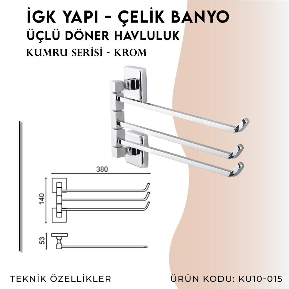 İGK YAPI - Çelik Banyo Kumru Üçlü Döner Havluluk (KU10-015)