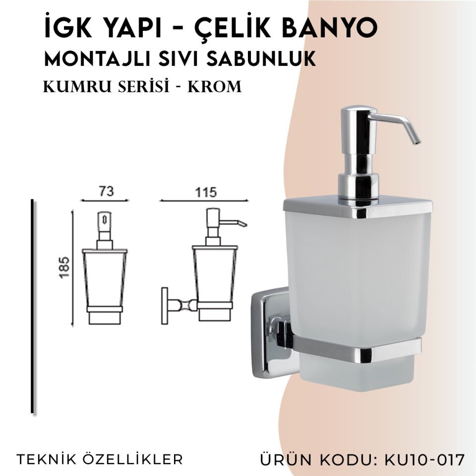 İGK YAPI - Çelik Banyo Kumru Montajlı Sıvı Sabunluk (KU10-017)