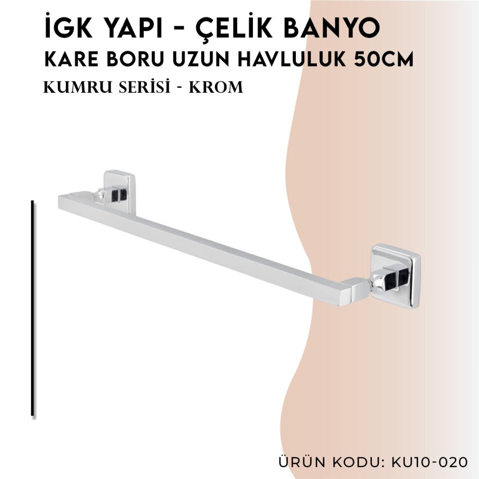 İGK YAPI - Çelik Banyo Kumru Kare Boru Uzun Havluluk 50cm (KU10-020)