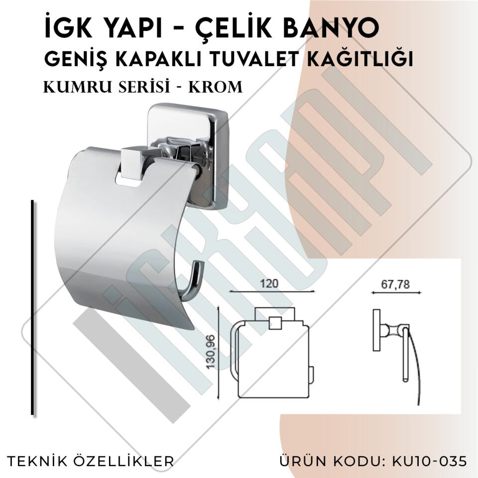 İGK YAPI - Çelik Banyo Kumru Geniş Kapaklı Tuvalet Kâğıtlığı (KU10-035)