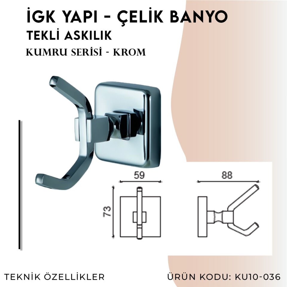 İGK YAPI - Çelik Banyo Kumru Tekli Askılık (KU10-036)