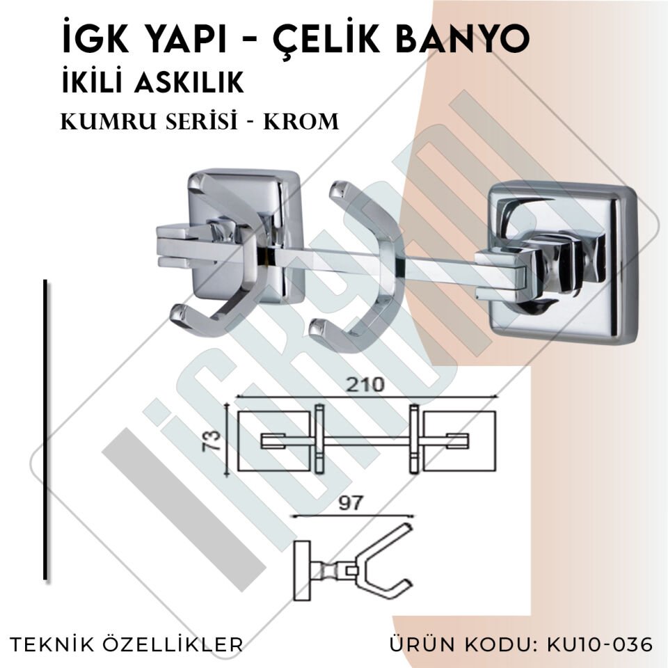 İGK YAPI - Çelik Banyo Kumru İkili Askılık (KU10-037)