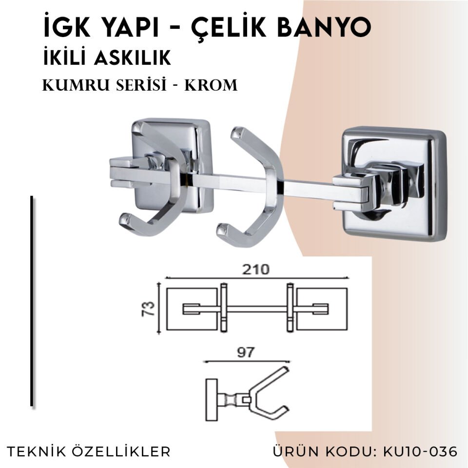 İGK YAPI - Çelik Banyo Kumru İkili Askılık (KU10-037)