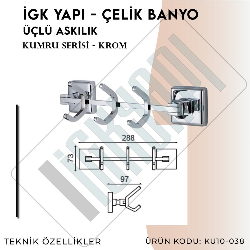 İGK YAPI - Çelik Banyo Kumru Üçlü Askılık (KU10-038)