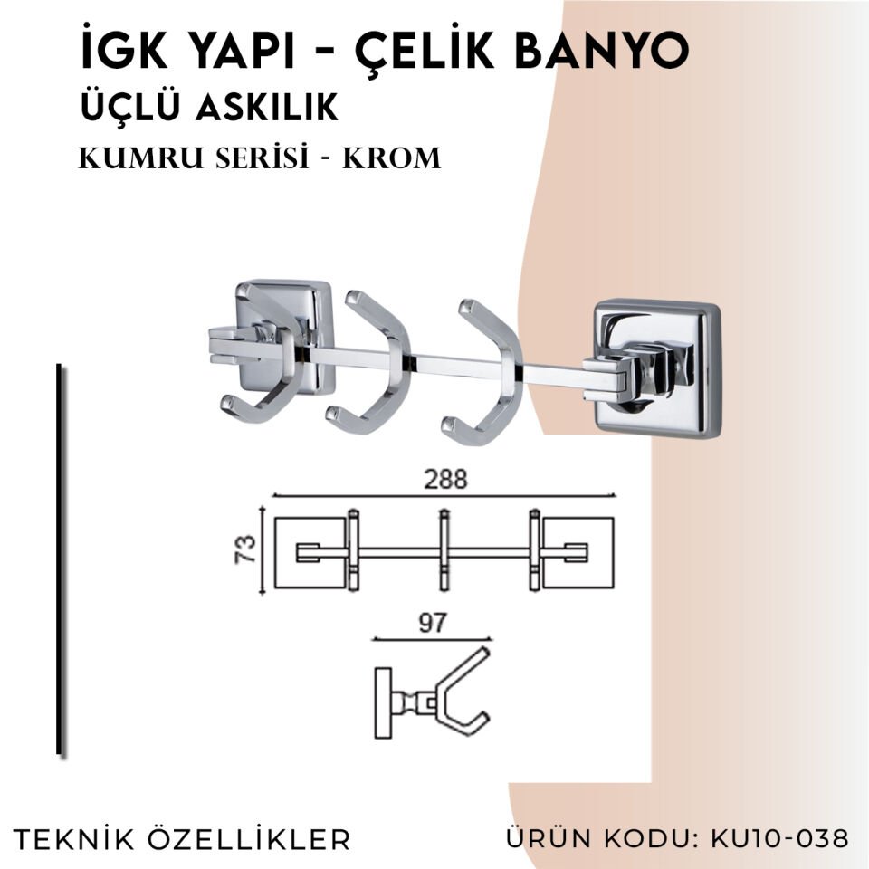 İGK YAPI - Çelik Banyo Kumru Üçlü Askılık (KU10-038)