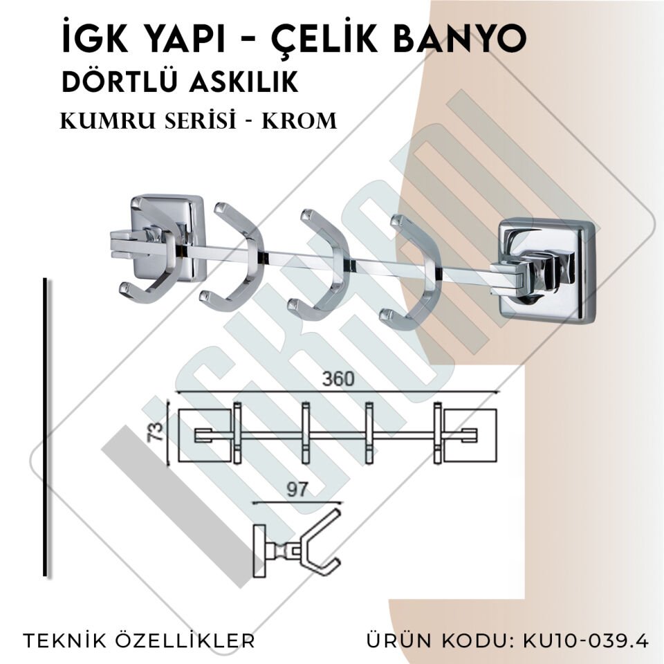 İGK YAPI - Çelik Banyo Kumru Dörtlü Askılık (KU10-039)