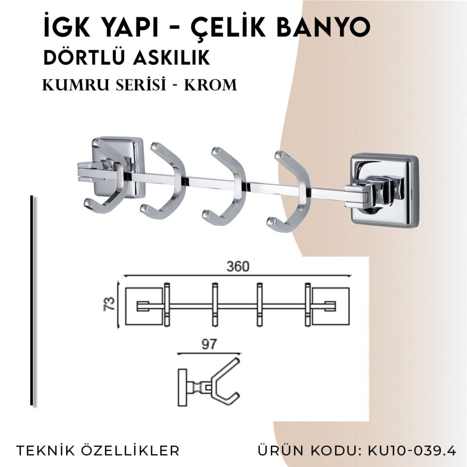 İGK YAPI - Çelik Banyo Kumru Dörtlü Askılık (KU10-039)