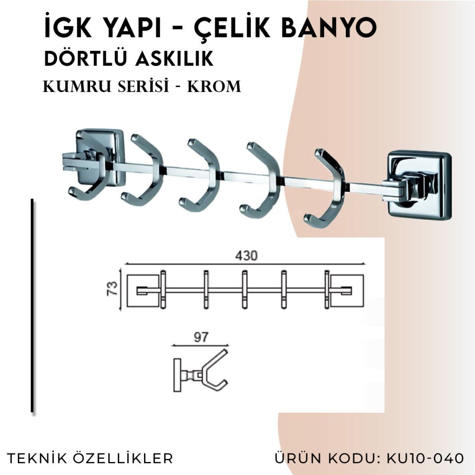 İGK YAPI - Çelik Banyo Kumru Beşli Askılık (KU10-040)