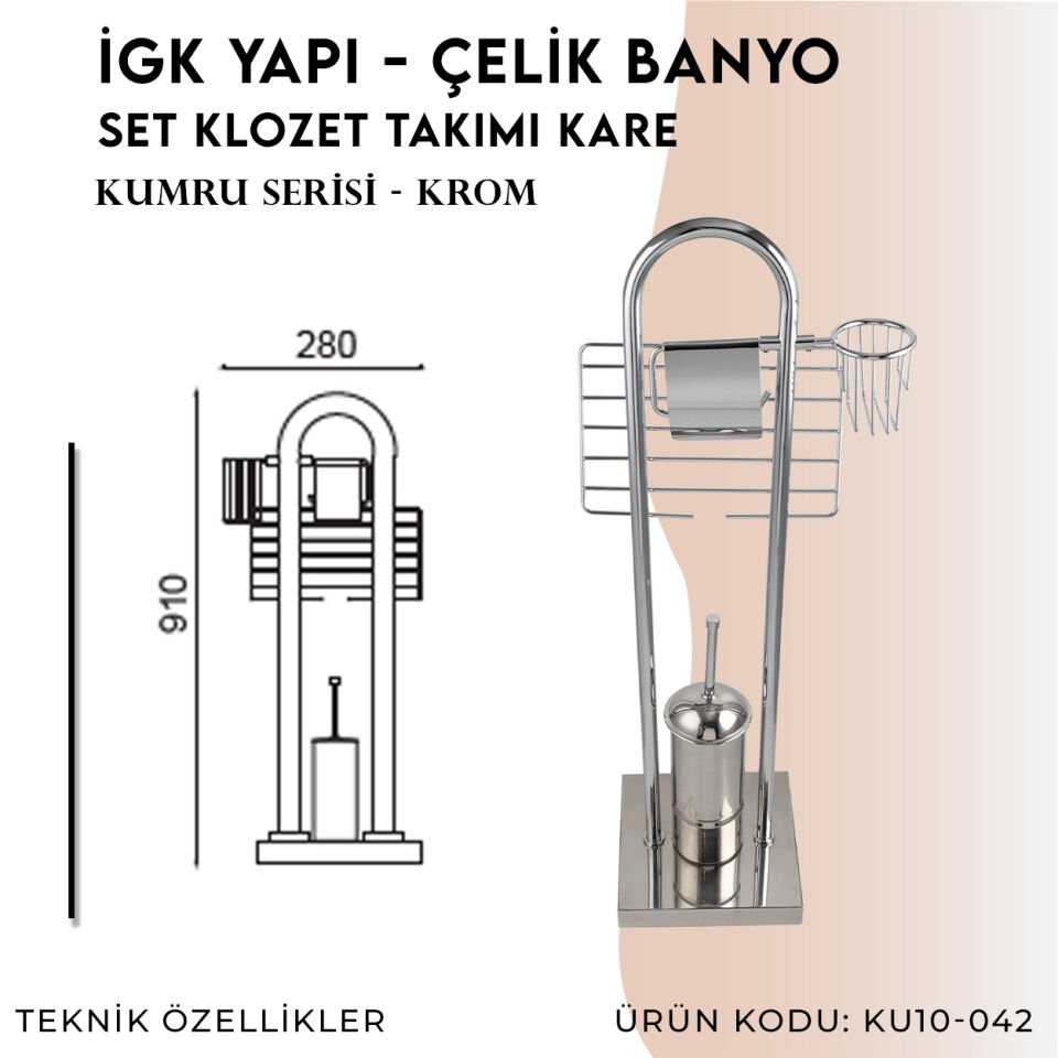 İGK YAPI - Çelik Banyo Kumru Set Klozet Takımı Kare (KU10-042)