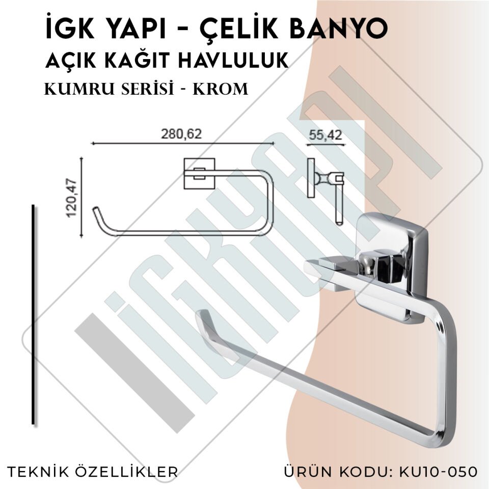 İGK YAPI - Çelik Banyo Kumru Açık Kâğıt Havluluk (KU10-050)