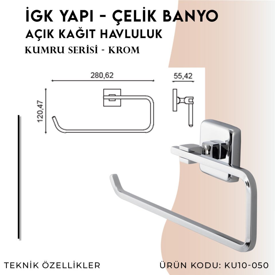 İGK YAPI - Çelik Banyo Kumru Açık Kâğıt Havluluk (KU10-050)