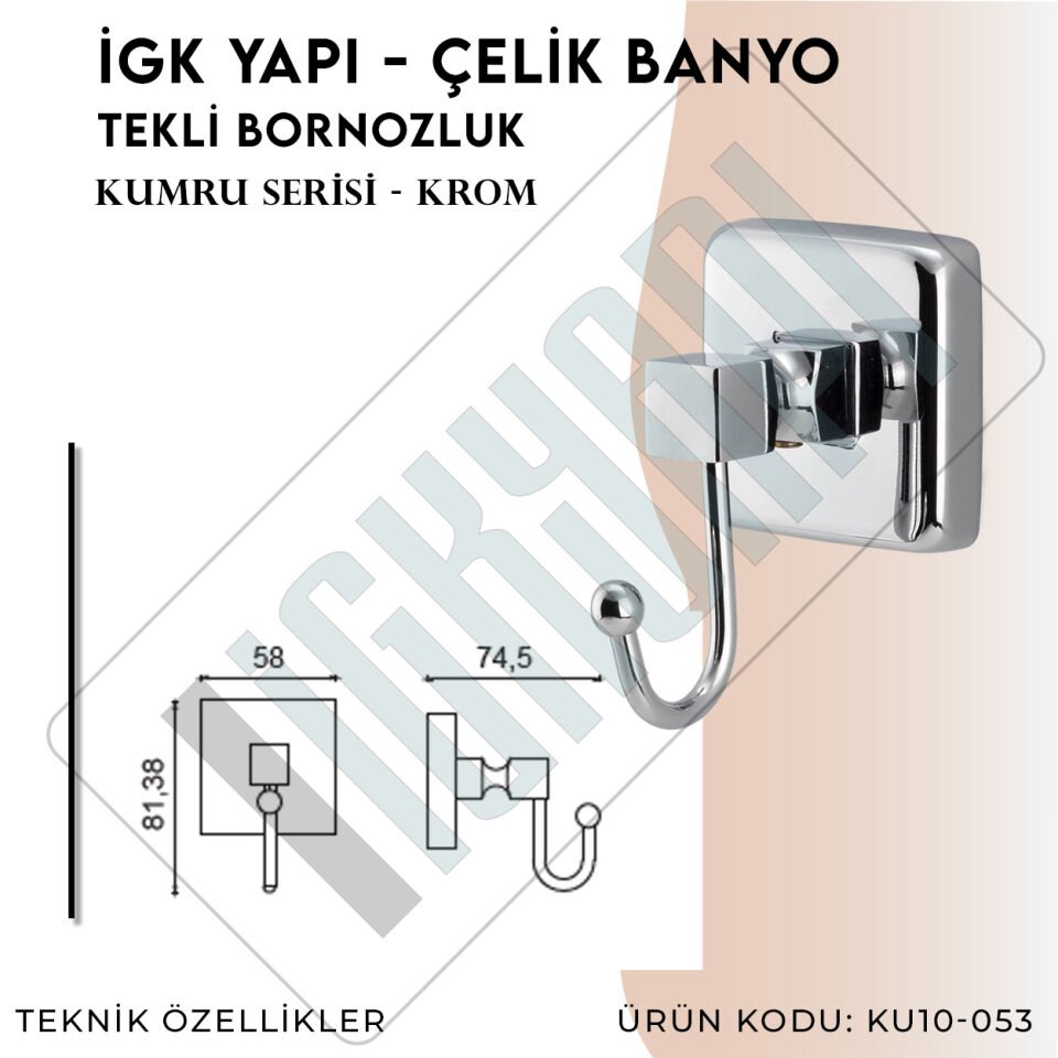 İGK YAPI - Çelik Banyo Kumru Tekli Bornozluk (KU10-053)